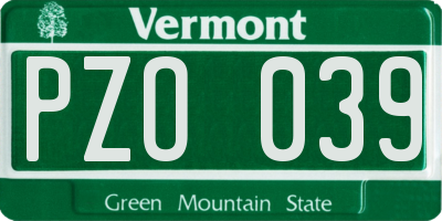 VT license plate PZO039