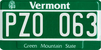 VT license plate PZO063