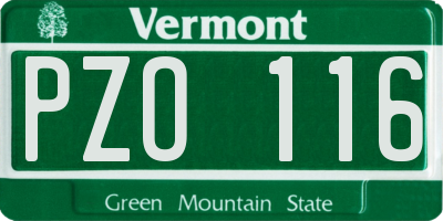 VT license plate PZO116