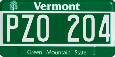 VT license plate PZO204