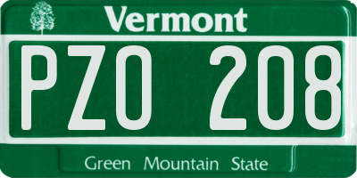 VT license plate PZO208