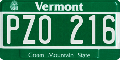 VT license plate PZO216
