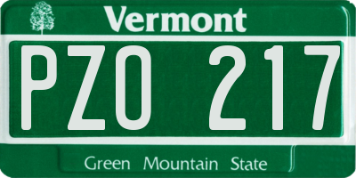 VT license plate PZO217