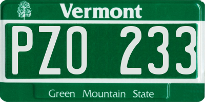 VT license plate PZO233