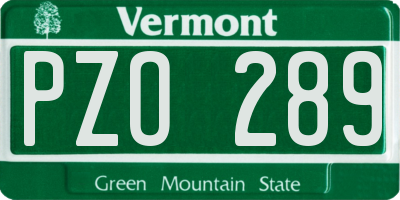 VT license plate PZO289