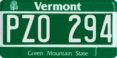 VT license plate PZO294