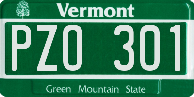 VT license plate PZO301