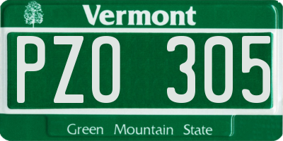VT license plate PZO305