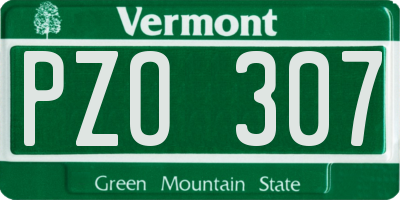 VT license plate PZO307