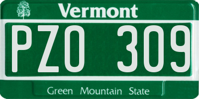 VT license plate PZO309