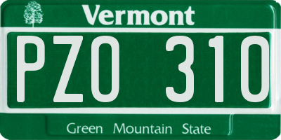 VT license plate PZO310