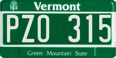 VT license plate PZO315