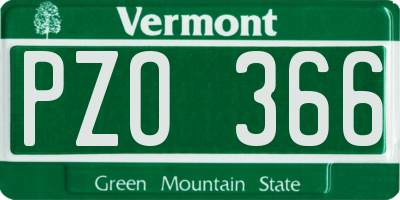 VT license plate PZO366