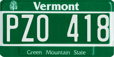 VT license plate PZO418