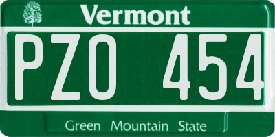 VT license plate PZO454
