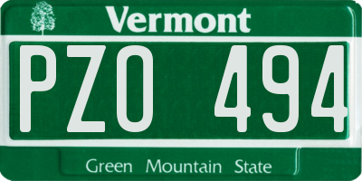 VT license plate PZO494