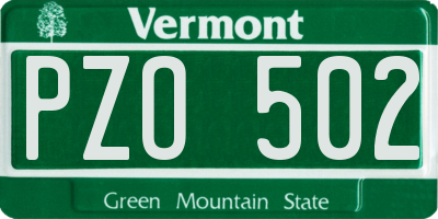 VT license plate PZO502