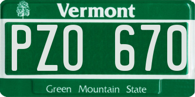 VT license plate PZO670