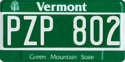 VT license plate PZP802