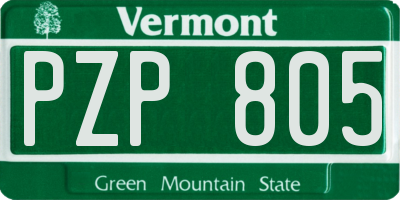 VT license plate PZP805
