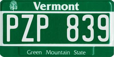VT license plate PZP839