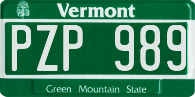 VT license plate PZP989