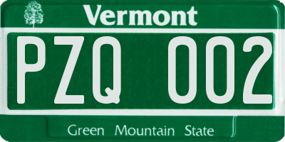 VT license plate PZQ002