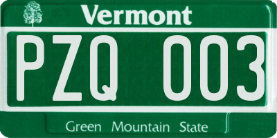 VT license plate PZQ003