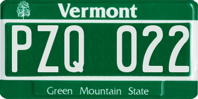 VT license plate PZQ022