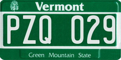 VT license plate PZQ029