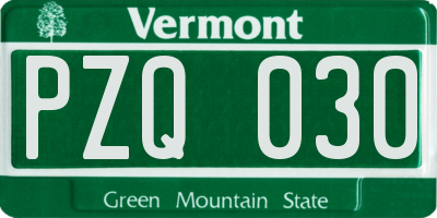 VT license plate PZQ030