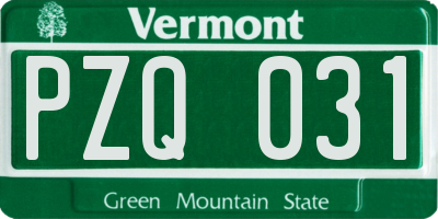 VT license plate PZQ031