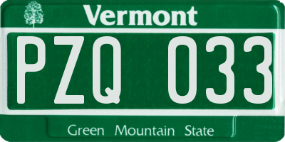 VT license plate PZQ033