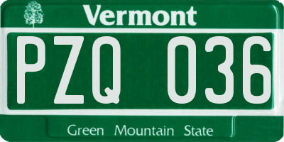 VT license plate PZQ036