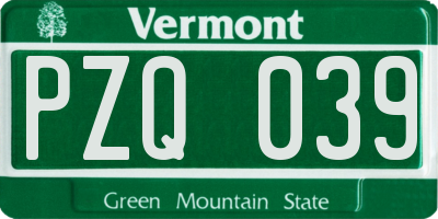 VT license plate PZQ039