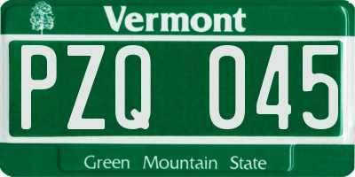 VT license plate PZQ045