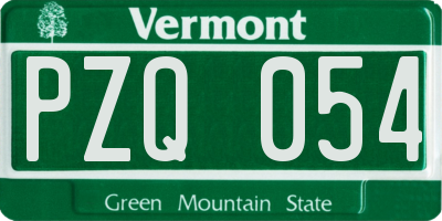 VT license plate PZQ054