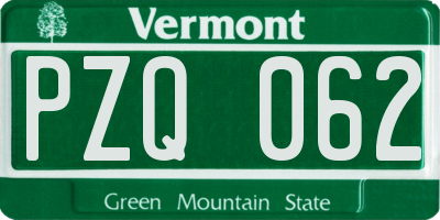 VT license plate PZQ062