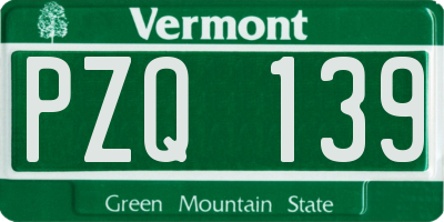 VT license plate PZQ139