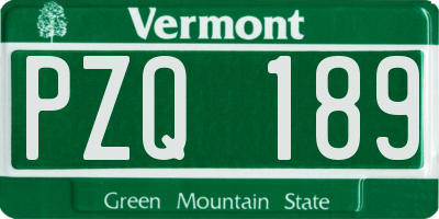 VT license plate PZQ189