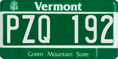 VT license plate PZQ192