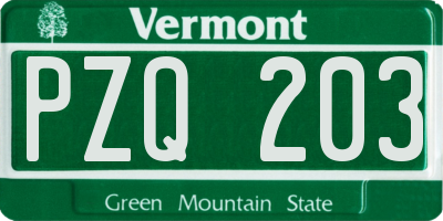VT license plate PZQ203