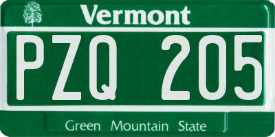 VT license plate PZQ205