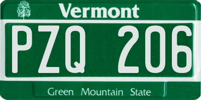VT license plate PZQ206