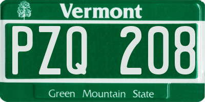 VT license plate PZQ208