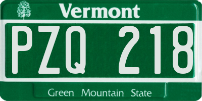 VT license plate PZQ218