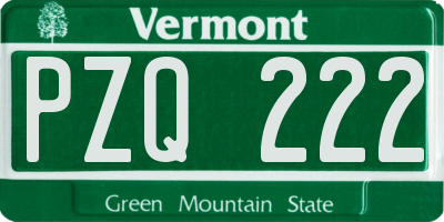 VT license plate PZQ222