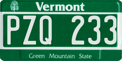 VT license plate PZQ233