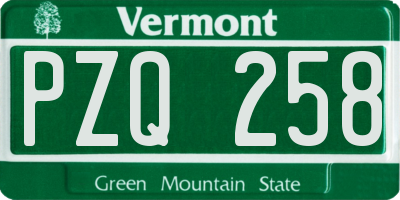 VT license plate PZQ258