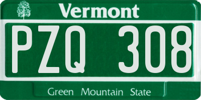 VT license plate PZQ308